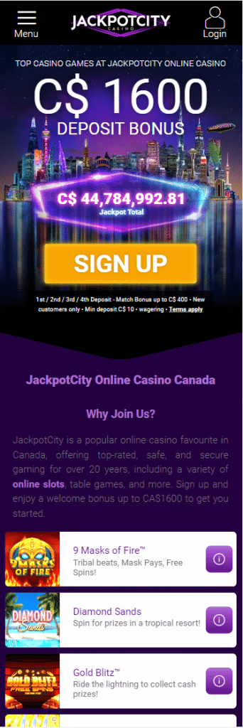 Jackpot City Casino Mobile title page